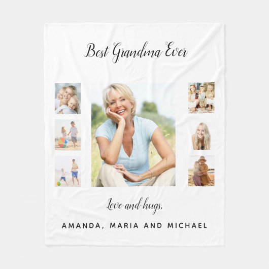 Großmutter Schwarzes Foto Collage Enkel Fleecedecke (Vorderseite)