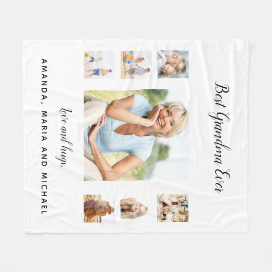Großmutter Schwarzes Foto Collage Enkel Fleecedecke (Vorderseite (Horizontal))