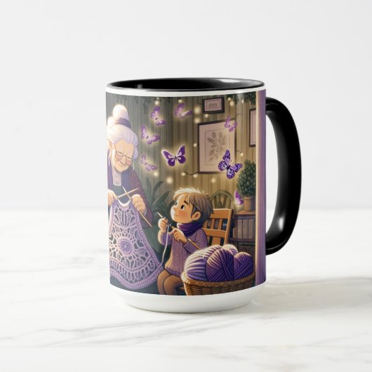 Großmutter strickt. tasse (VorderseiteRechts)