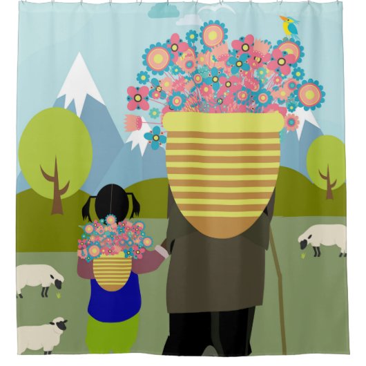 Großmutter und Enkelin, die im Graf spazieren Duschvorhang (Vorderseite)