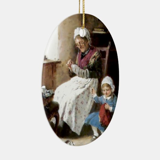 Großmutter- und Enkelinnähen Keramikornament (Rechts)