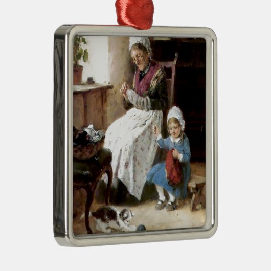 Großmutter- und Enkelinnähen Silbernes Ornament (Rechts)