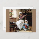 Großmutter und Enkeltochter nähen Postkarte (Vorne/Hinten)