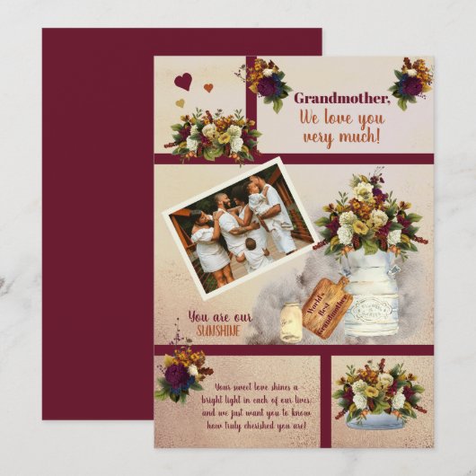 Großmutter Wir Liebe Ihr Foto fallen floral | Text Karte (Vorne/Hinten)