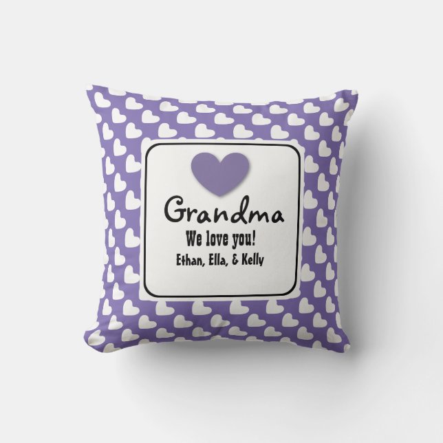 GROSSMUTTER wir Liebe Sie lila und weiße Herzen Kissen (Vorderseite)
