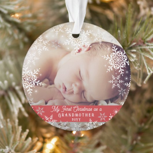 Großmutter's First Christmas Snowflake Baby Foto Ornament (Baum)