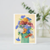 Großmutters Pfingstrosen-Gemälde Postkarte (Stehend Vorderseite)