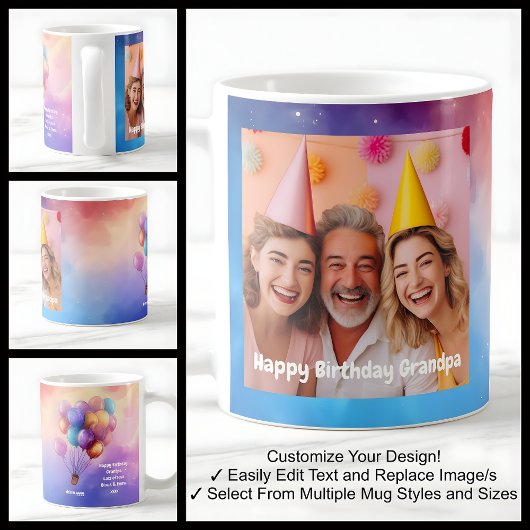Großpa Birthday Foto Message Balloons Modern 2002 Kaffeetasse