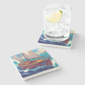 Großschiff auf See Steinuntersetzer (Seitenansicht)