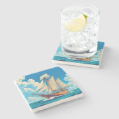 Großschiff auf See Steinuntersetzer (Seitenansicht)