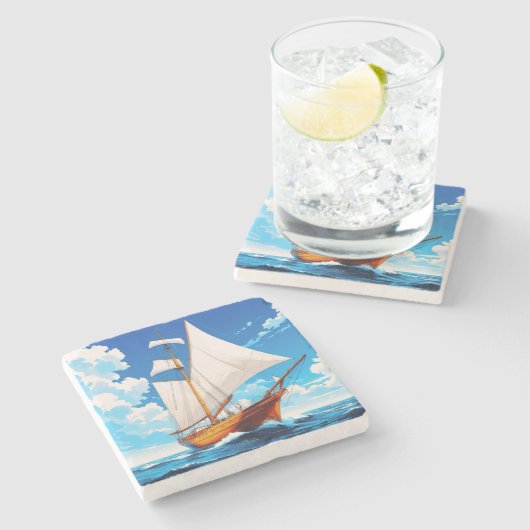 Großschiff auf See Steinuntersetzer (Seitenansicht)