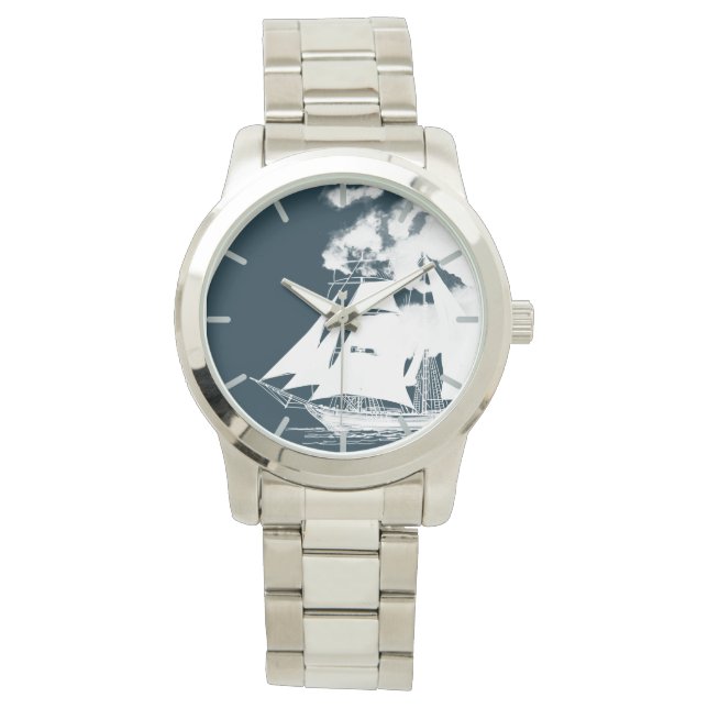 Großschiff und Wolken Armbanduhr (Vorderseite)