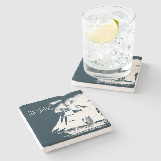 Großschiff und Wolken Steinuntersetzer (Seitenansicht)