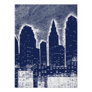 Großstadt-Nachtlichter Stadtbild-Silhouette Poster