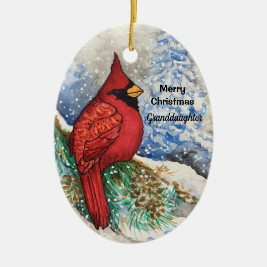 Großtochter Bright Red Kardinal Christmas Bird Keramik Ornament (Vorne)