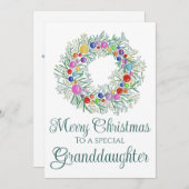 Großtochter bunter Weihnachtskranz Feiertagskarte (Vorne/Hinten)