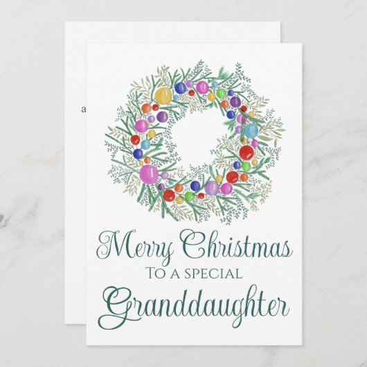 Großtochter bunter Weihnachtskranz Feiertagskarte (Vorne/Hinten)