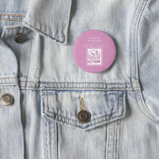 Großtochter Erste Kommune, Rosa Button (Beispiel)