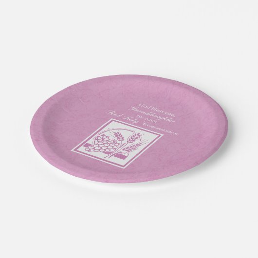 Großtochter Erste Kommune, Rosa Pappteller (Schrägansicht)