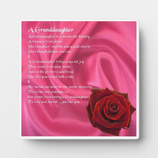 Großtochter Gedicht Plaque - Rosa Seide und Rose Fotoplatte (Vorderseite)