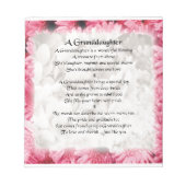 Großtochter Gedicht - rosa Blumendesign Notizblock (Vorderseite)
