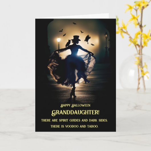 Großtochter Halloween mit tanzender Voodoo Lady Karte (Gelbe Blume)