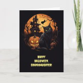 Großtochter Niedlich Happy Halloween Cat and House Karte (Vorderseite)