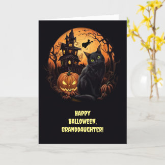 Großtochter Niedlich Happy Halloween Cat and House Karte