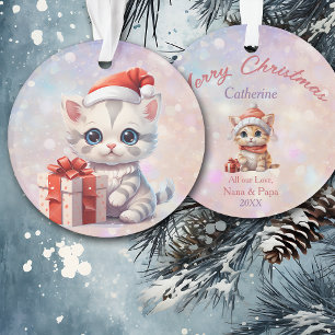 Großtochter Niedlich Kitten mit Weihnachtsgeschenk Ornament