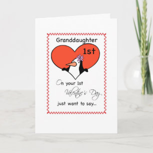 Großtochter, Niedlicher Pinguin am 1. Valentinstag Feiertagskarte