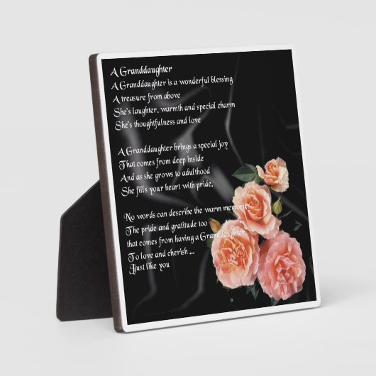 Großtochter Poem Plaque - Rose auf schwarzer Seide Fotoplatte (Vorderseite)