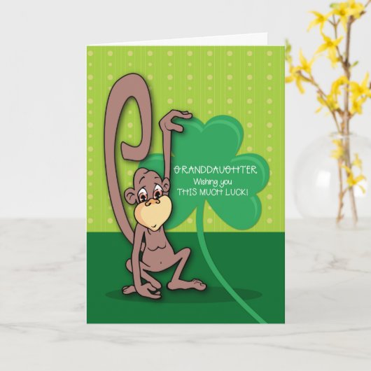 Großtochter, St. Patrick's Day Monkey & Kleeblatt Karte (Gelbe Blume)