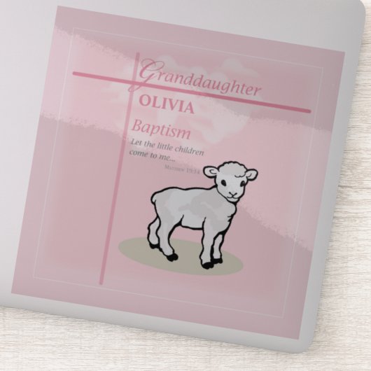 Großtochter Taufe Pink Lamb Personalisiert Aufkleber (Detail)