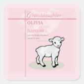 Großtochter Taufe Pink Lamb Personalisiert Quadratischer Aufkleber (Vorderseite)