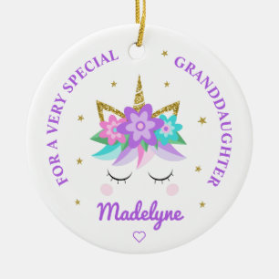 Großtochter Unicorn Purple Blumen Personalisiert Keramik Ornament