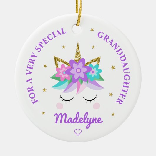 Großtochter Unicorn Purple Blumen Personalisiert Keramik Ornament (Vorne)