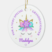 Großtochter Unicorn Purple Blumen Personalisiert Keramik Ornament (Links)