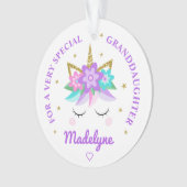 Großtochter Unicorn Purple Blumen Personalisiert Ornament (Vorderseite)
