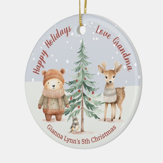 Großtöchter Weihnachtswaldtiere Keramik Ornament (Links)
