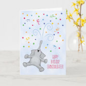 Großtochter zum Geburtstag, Elephant & Confetti Karte (Gelbe Blume)