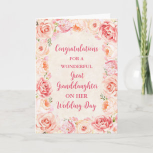 Großurenkelin Hochzeitstag mit rosa Blumen Karte