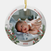 Großvater 1. Weihnachts-Klassik Silver Pflanze Rah Keramik Ornament (Vorne)