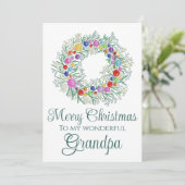 Großvater bunter Weihnachtskranz Feiertagskarte (Stehend Vorderseite)