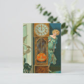Großvater Clock Black Cat Hexenkürbis Postkarte (Stehend Vorderseite)