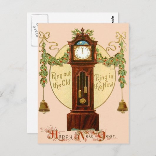 Großvater Clock Holly Mistletoe Bell Postkarte (Vorne/Hinten)