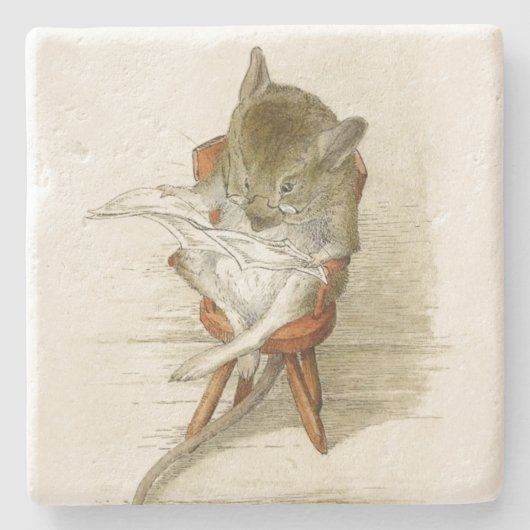 Großvater Mouse Lesen einer Zeitung Steinuntersetzer (Vorderseite)