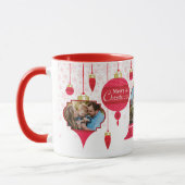 Großvater Rote Retro Ornamente Rosa Schneeflocken Tasse (Links)