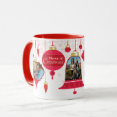 Großvater Rote Retro Ornamente Rosa Schneeflocken Tasse (Vorderseite Links)