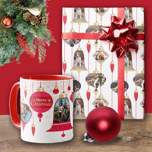 Großvater Rote Retro Ornamente Rosa Schneeflocken Tasse