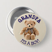 Großvater, seine Babyduschtaste "Boy Teddy Bear" Button (Vorne & Hinten)